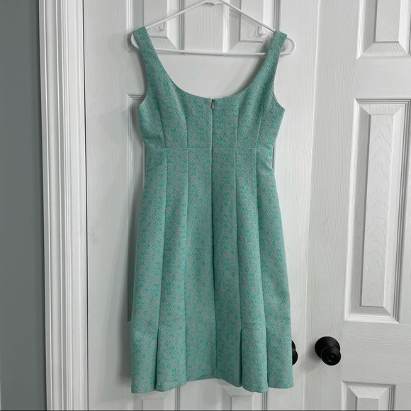 NANETTE LEPORE Demure Pleated Tweed Teal Dress 2 - Picture 7 of 9